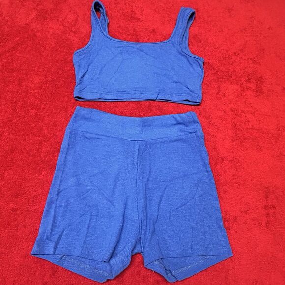 SHEIN Other - Blue Ribbed Lounge Set Crop Tank Shorts Co Ord XS